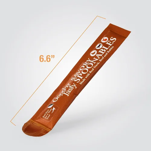 Miniatura 9 de Good 'n' Tasty Cucharas sabrosas con pato real, carne de res y conejo, tubo de 6 unidades, golosinas húmedas exprimibles de triple sabor para gatos