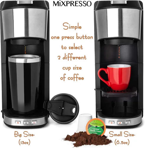 Miniatura 2 de Mixpresso Cafetera de una sola porción para café molido y compatible con cápsulas K Cup, con taza de viaje de 14 onzas y filtro reutilizable