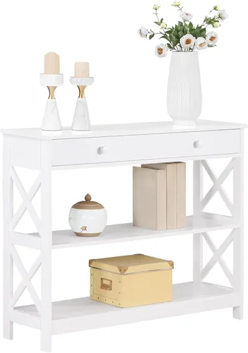 Miniatura 4 de Convenience Concepts - Mesa auxiliar con 1 cajón, color blanco, colección Oxford