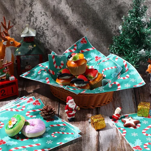 Miniatura 5 de Yahenda 150 piezas de papel de cera de Navidad, hojas de papel de pergamino decorativo impermeable para panadería, resistente a la grasa