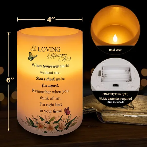 Miniatura 4 de Vela sin llama con luz LED de cera real con temporizador, regalo de condolencias por pérdida de un ser querido, regalos conmemorativos por pérdida