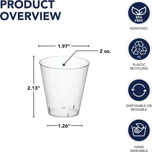 Miniatura 2 de Party Essentials Vasos de chupito, 2 oz, de plástico duro, Transparente