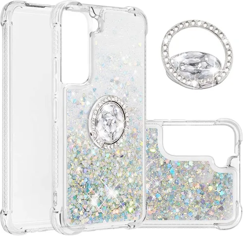 Miniatura 8 de CCSmall Funda para Samsung Galaxy S22 Ultra para mujeres y niñas, transparente con purpurina que fluye líquida, cubierta brillante de arena movediza