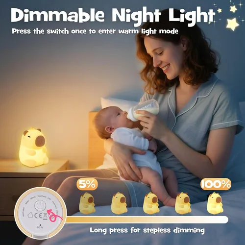 Miniatura 5 de Luz Nocturna de Capibara Navideña Suave con Modos RGB Regulable Luz Nocturna de Guardería para Lactancia Colgable Linda Lámpara de Animal Novedosa