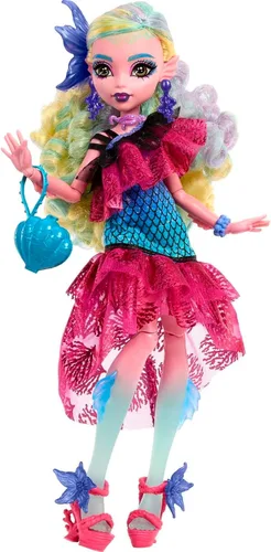 Miniatura 5 de Monster High Muñeca Monster Ball, Lagoona Blue en vestido de fiesta con accesorios temáticos que incluyen globos y ponchera