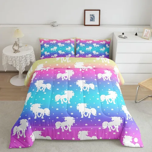 Miniatura 24 de Erosebridal Edredón de Gatos Lindos para Niños con Líneas de Arcoíris Neón, Juego de Ropa de Cama Individual para Niñas, Niños y Adolescentes, Gatos