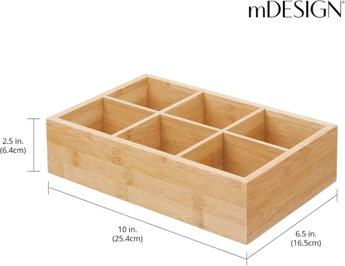 Miniatura 4 de mDesign Caja organizadora de bambú para almacenamiento de té y alimentos, estuche de madera para bolsas de té, café, aperitivos, azúcar