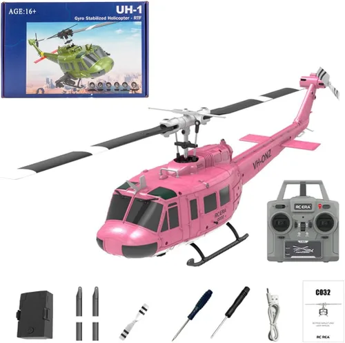 Miniatura 11 de C032 UH-1 Huey Helicóptero RC para adultos, escala 1/48 2.4G 6CH Flybarless modelo de helicóptero de control remoto, vuelo de acrobacias 3D y avión