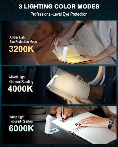 Miniatura 2 de Paquete de 2 luces de libro para leer por la noche, luz recargable por USB para leer en la cama, luz de lectura LED portátil con clip, temporizador