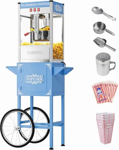 Miniatura 16 de Máquina de palomitas de maíz ROVSUN con carrito, ruedas y hervidor de 8 oz, hace hasta 32 tazas, certificada ETL, máquina de palomitas de maíz