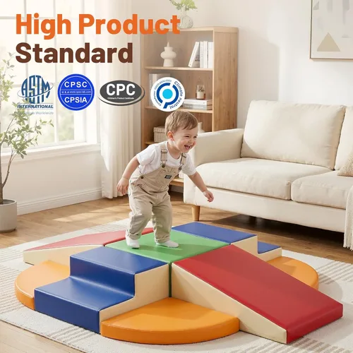 Miniatura 2 de TODIBY Juego de 9 bloques de espuma para trepar: cuero PU suave - Bloques de actividad para gatear y trepar para bebés - Equipo de gimnasio
