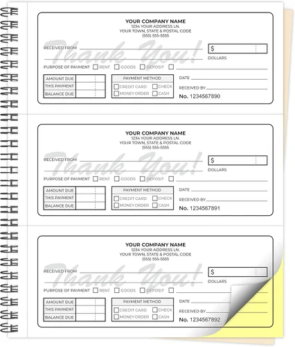 Libros NCR autocopiativos personalizados de 8.5 x 7 pulgadas (3 por página) en facturas duplicadas de 2 partes, recibos, órdenes de trabajo, órdenes