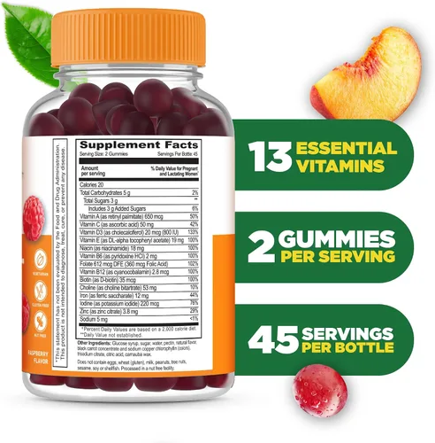 Miniatura 2 de Lifeable Gomitas multivitamínicas prenatales para mujer, hierro, colina y ácido fólico, vitaminas prenatales para apoyo al embarazo, vegetarianas