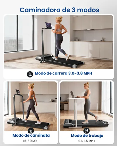 Miniatura 6 de Caminadora con barra de mango e inclinación ajustable, cintas de correr portátiles compactas para oficina en casa, 2.5 HP silenciosas