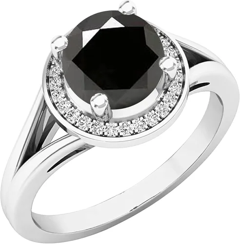 Miniatura 36 de Dazzlingrock Collection Anillo de compromiso redondo de 0.276 in con halo de diamante blanco y vástago dividido para ella en oro macizo de 14