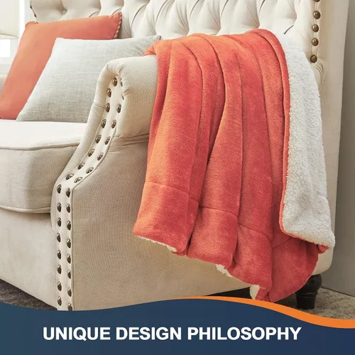 Miniatura 6 de Walensee Manta de Forro Polar Sherpa (Tamaño Individual 60"x80" Coral) Manta Afelpada Peluda Súper Suave Reversible de Microfibra y Franela