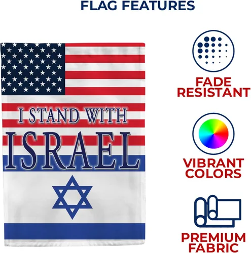 Miniatura 5 de Bandera de jardín con texto en inglés "I Stand with Israel", bandera de Estados Unidos de 12.5 x 18 pulgadas, bandera de doble cara con texto