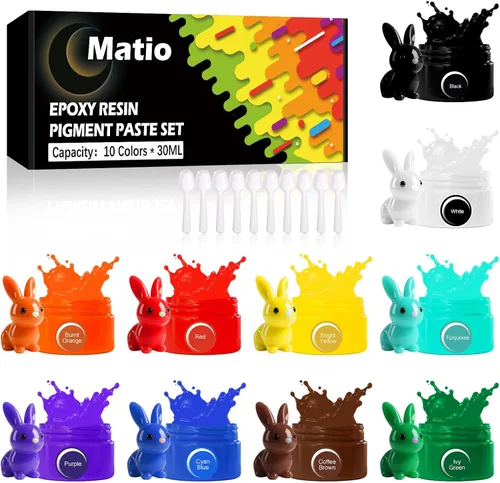Matio Pasta de pigmentos de 10 colores para resina epoxi, 1.8 onzas cada pigmento de color, colorante altamente concentrado, juego de tinte líquido