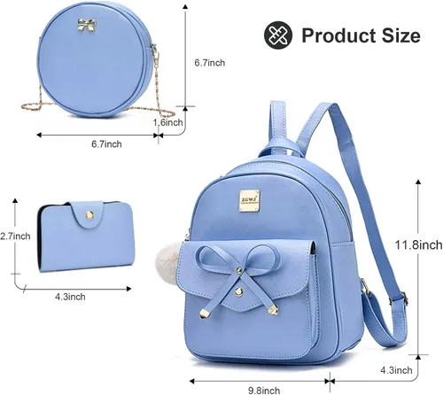 Miniatura 3 de ZGWJ Mini mochila de cuero con moño, mochila pequeña, linda mochila casual de viaje para niñas y mujeres, M, Mochilas tipo mochila