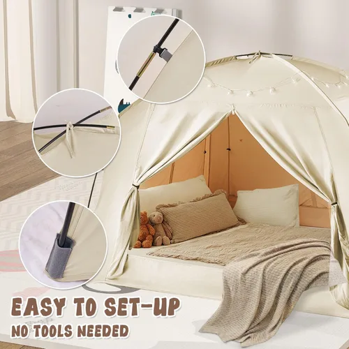Miniatura 5 de Tiendas de cama para niños y adultos, portátil, 100% transpirable y 85% opaca, tienda de juegos y sueños para niños pequeños, 3 puertas gran espacio