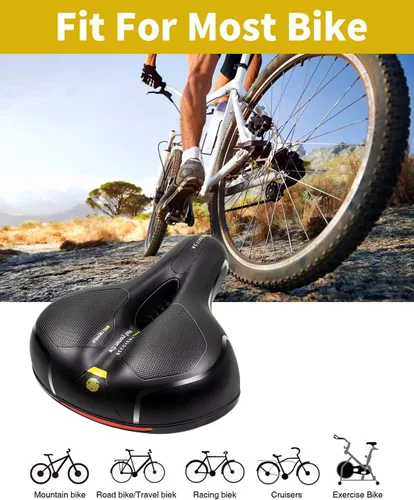 Miniatura 5 de MSDADA Cómodo cojín para asiento de bicicleta, asiento de bicicleta ancho cómodo para hombres y mujeres con doble absorción de impactos, acolchado