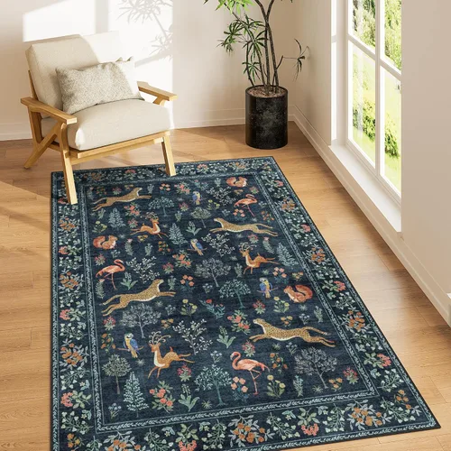 Miniatura 165 de DUKINO Alfombra de área de 6 x 9 pies, alfombra floral para sala de estar, ligera, antideslizante, lavable, alfombra de interior de pelo bajo