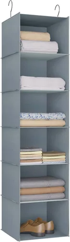 Miniatura 33 de Organizador colgante para armario, fácil de montar, estantes colgantes plegables con 4 compartimentos, para guardar ropa, bolsos, zapatos y Gris