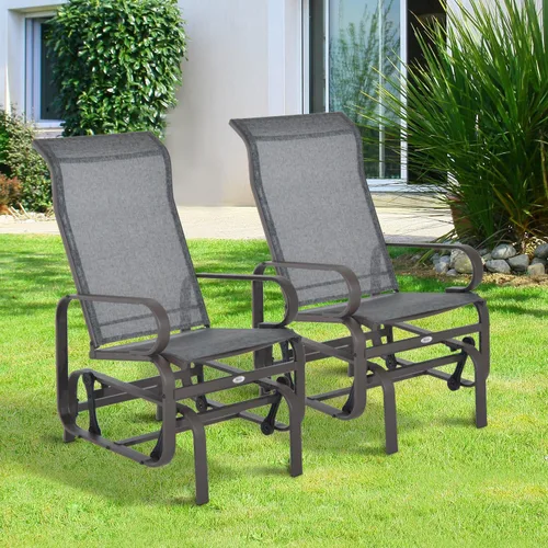 Miniatura 2 de Outsunny Juego de 2 sillas mecedoras para patio al aire libre de malla metálica de tela - marrón