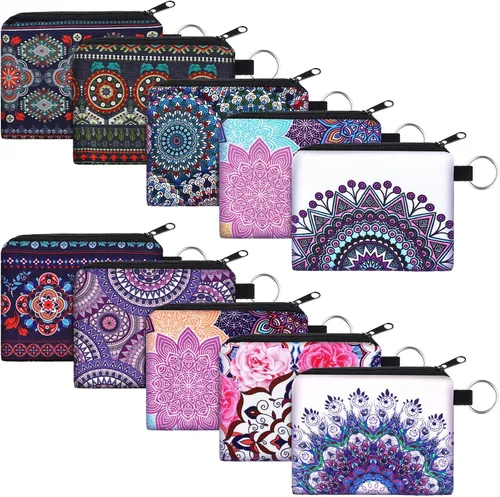 Monedero pequeño de 10 piezas, estilo bohemio, con cremallera, exquisito regalo para mujeres y niñas en el día de San Valentín, Varios colores,