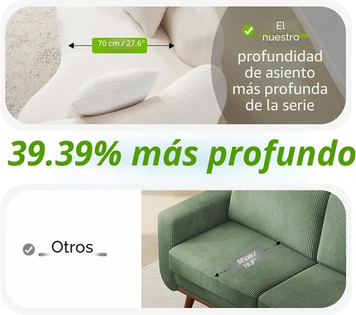 Miniatura 5 de Sofá biplaza curvo de 67 pulgadas para sala de estar, sofá biplaza de asiento profundo con 2 almohadas decorativas, sofá biplaza moderno con tela
