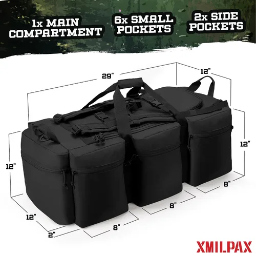 Miniatura 19 de Bolsa de lona militar grande de 100 L, bolsa de lona para despliegue, equipo deportivo, bolsa de equipaje de viaje con correas desmontables para AT