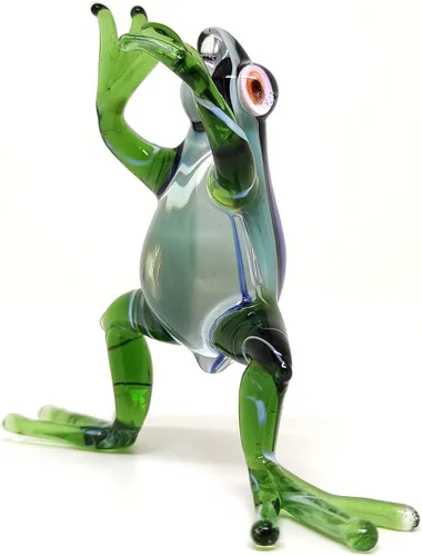 Miniatura 5 de Figuras en miniatura de rana animales soplados a mano, arte de vidrio, regalo coleccionable para decorar 3 pulgadas (verde azul)