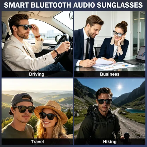Miniatura 8 de Lentes de sol inteligentes Bluetooth con lentes electrocrómicos, control de tinte multinivel para conducir, viajar, pescar, uso diario, altavoces
