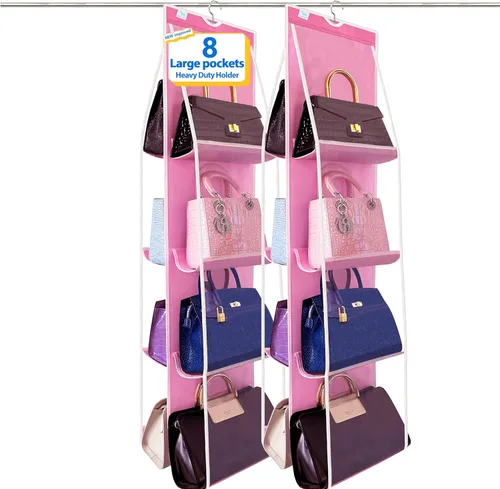 Miniatura 14 de Organizador de bolso, paquete de 2, colgador de bolso, resistente, organizador de bolsos para armario, ganchos de metal gruesos, organizador de Gris