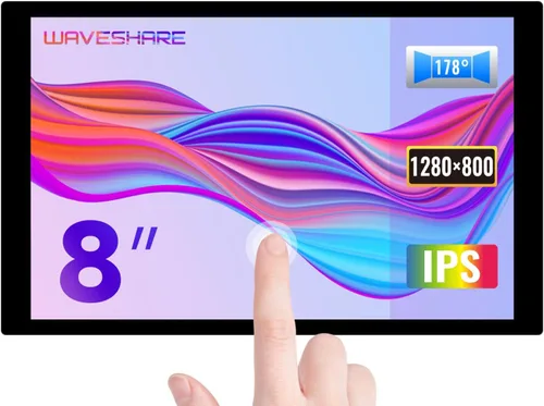 Waveshare Pantalla LCD IPS táctil capacitiva de 8 pulgadas, sin carcasa trasera, resolución 1280×800, interfaz HDMI, compatible con Raspberry Pi