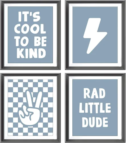 Miniatura 9 de Cartel de mano retro a cuadros negros y blancos preppy relámpago de la paz para decoración de habitación de niños, decoración divertida de Rad