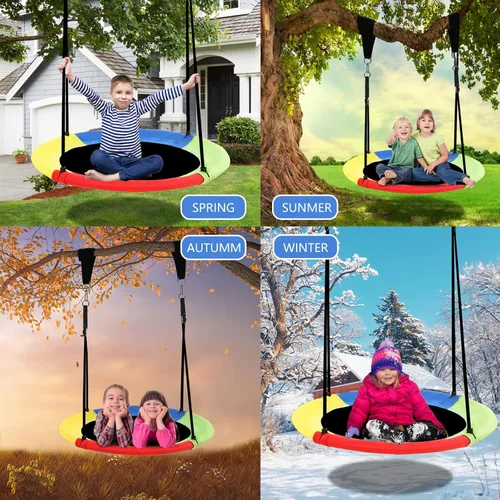 Miniatura 5 de Columpio de árbol tipo platillo de 40 pulgadas para niños al aire libre, tela Textilene resistente al desgarro y a los rayos UV, impermeable, juego