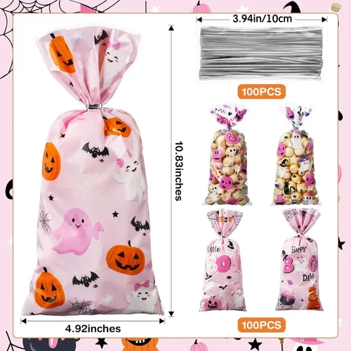 Miniatura 2 de Yeaqee 100 bolsas de regalo Little Boo Baby Shower – Bolsas rosadas de dulces de Halloween – Bolsas de regalo a granel para niños regalos de fiesta