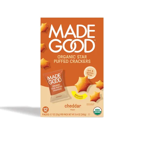 Miniatura 9 de MadeGood Cheddar Star Galletas Infladas, Bolsa de 4.26oz, Aperitivos Orgánicos