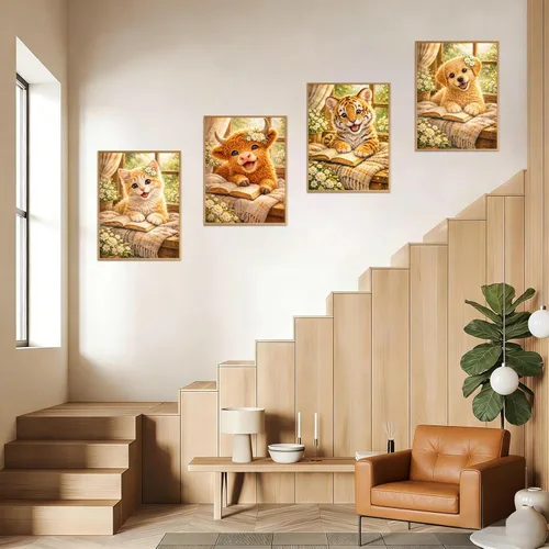 Miniatura 4 de Kits de pintura de diamantes de animales para adultos, paquete de 4 unidades, lindo tigre, vaca, gato, perro, kit de arte de diamantes, pintura