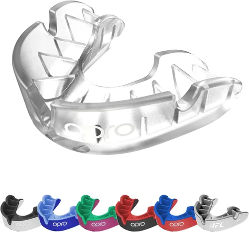 Miniatura 8 de OPRO Protector bucal moldeable de nivel plateado, ajuste esencial (negro/rojo) para niños y jóvenes, protector bucal de boxeo para artes marciales