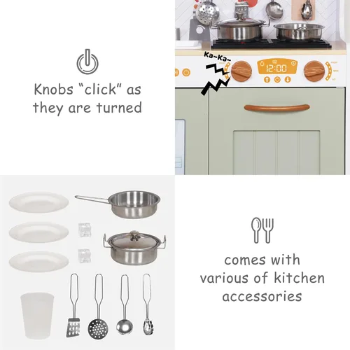 Miniatura 5 de TOUCH US Juego de juguetes de cocina de madera con luz, juego de cocina de juguete de simulación para niños, horno de juguete para fregadero