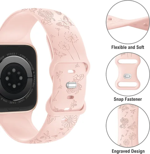 Miniatura 2 de Bandiction Correa Deportiva Grabada Compatible con Apple Watch de 42mm 44mm 45mm 49mm, Correa de Silicona Suave Resistente al Agua para iWatch Apple