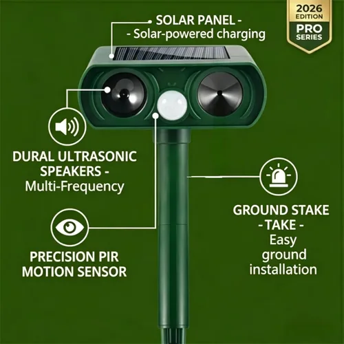 Miniatura 4 de Repelente de animales ultrasónico solar actualizado 2026 para exteriores, dispositivos repelentes de ciervos y gatos, impermeables, con sensor