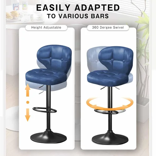 Miniatura 6 de Juego de 4 Taburetes de Bar, Sillas de Bar Giratorias Ajustables con Respaldo y Reposapiés, Modernos Taburetes de Altura de Mostrador Tapizados