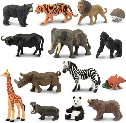 Toymany 14 figuras de animales de la selva de 1-2 pulgadas, figuras realistas de animales de zoológico de la selva, juego de juguete para decoración