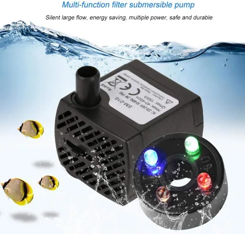 Miniatura 6 de Boquite Mini bomba de agua sumergible (150 l/h, 1.5 W), bomba de agua para acuario, bomba de tanque de peces, bomba de agua ultra silenciosa con luz