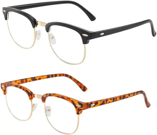 Miniatura 17 de Gafas de montura media Retro con lentes semi sin borde transparentes con bloqueo de luz azul para hombres y mujeres, 3 Pack Mix