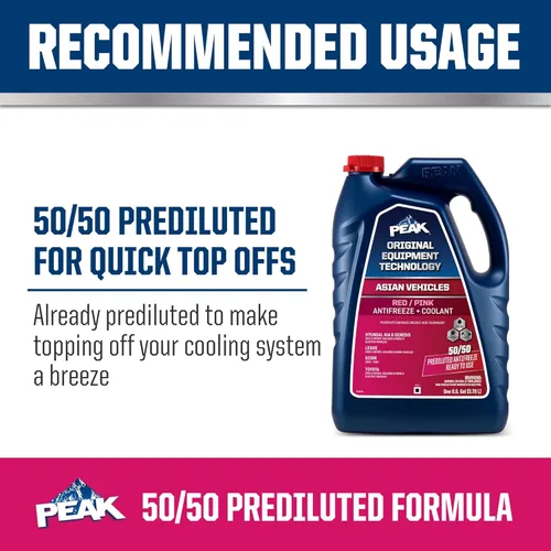Miniatura 6 de Peak - OET de vida extendida rojo/rosa 50/50, anticongelante/refrigerante prediluido para vehículos asiáticos, 3,7 l