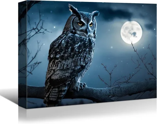 Miniatura 7 de YONICA Lienzo decorativo de Halloween para pared de sala de estar, decoración del hogar, árbol de Halloween y luna llena sobre lienzo, obra de arte